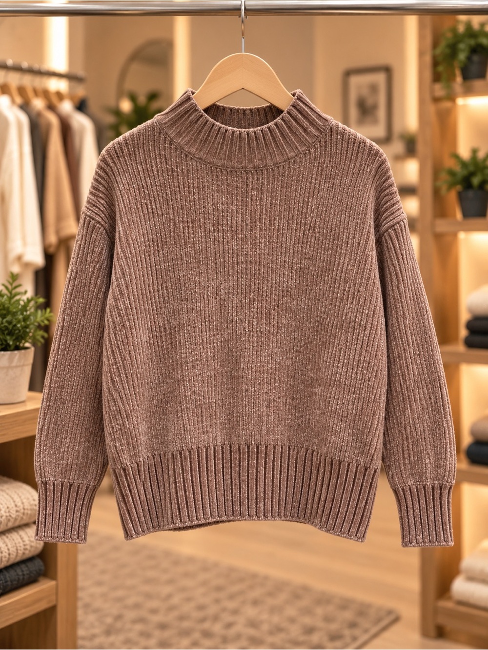Cynthia Rowley Ribbed Mock Neck Sweater in Taupe
